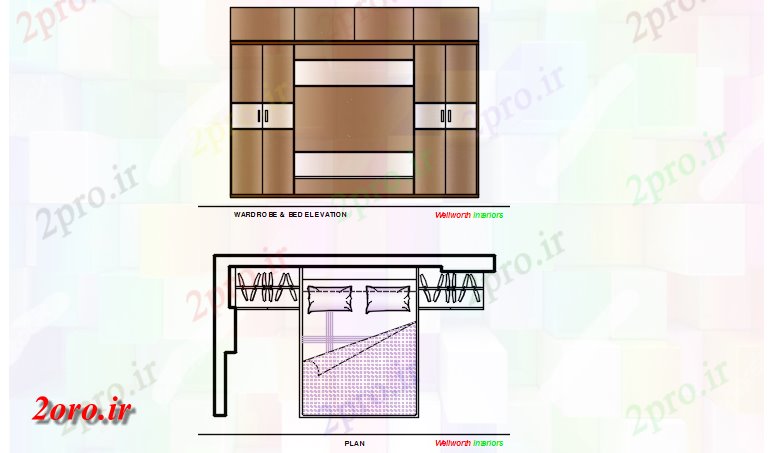 دانلود نقشه اتاق خواب مستر دار جزئیات داخلی از یک اتاق خواب (کد43497)