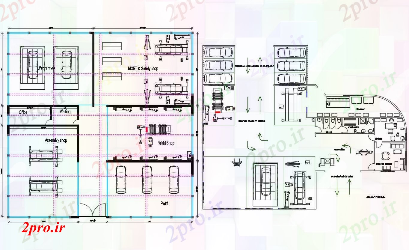 دانلود نقشه ساختمان اداری - تجاری - صنعتی گاراژ اتومبیل طرح (کد43655)