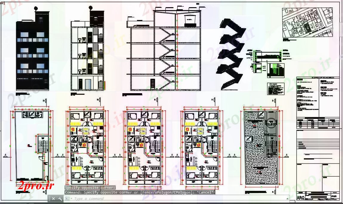 دانلود نقشه معماری معروف پروژه ساختمان تجاری و مسکونی (کد43685)