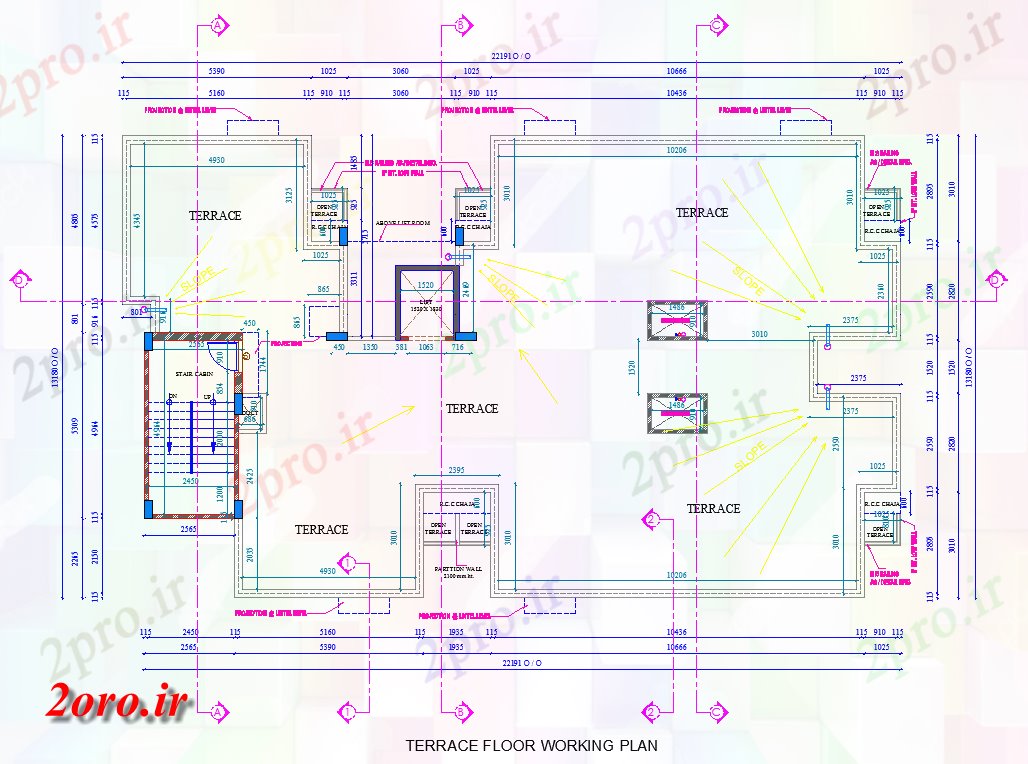 دانلود نقشه ساختمان اداری - تجاری - صنعتی طرحی کار تراس طبقه (کد43720)