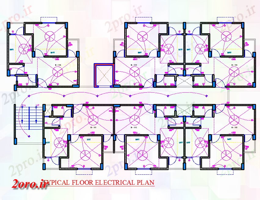 دانلود نقشه معماری نمونه طرحی طبقه برق (کد43721)