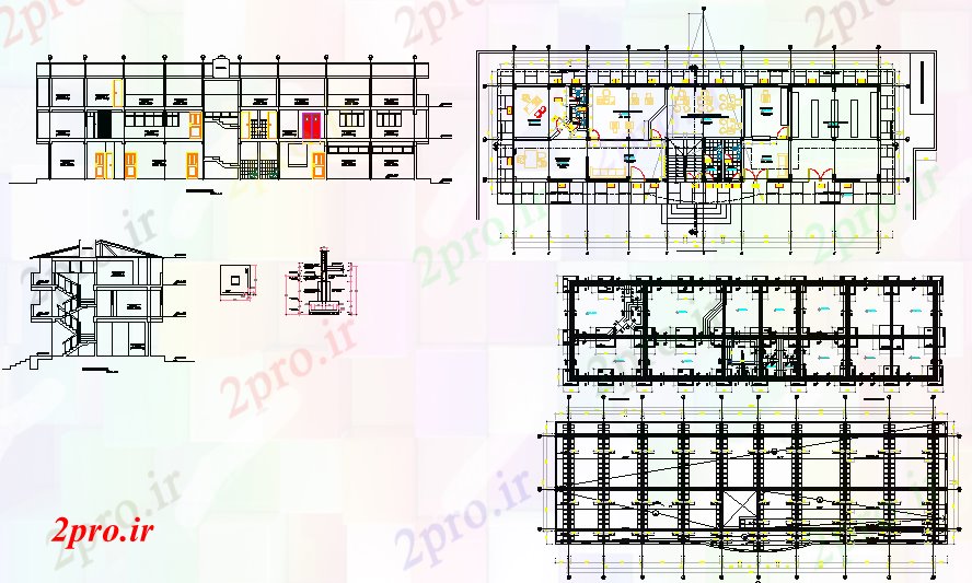 دانلود نقشه مسکونی  ، ویلایی ، آپارتمان  ساخت ساختمان آپارتمان   جزئیات با نما و بخش  (کد43786)