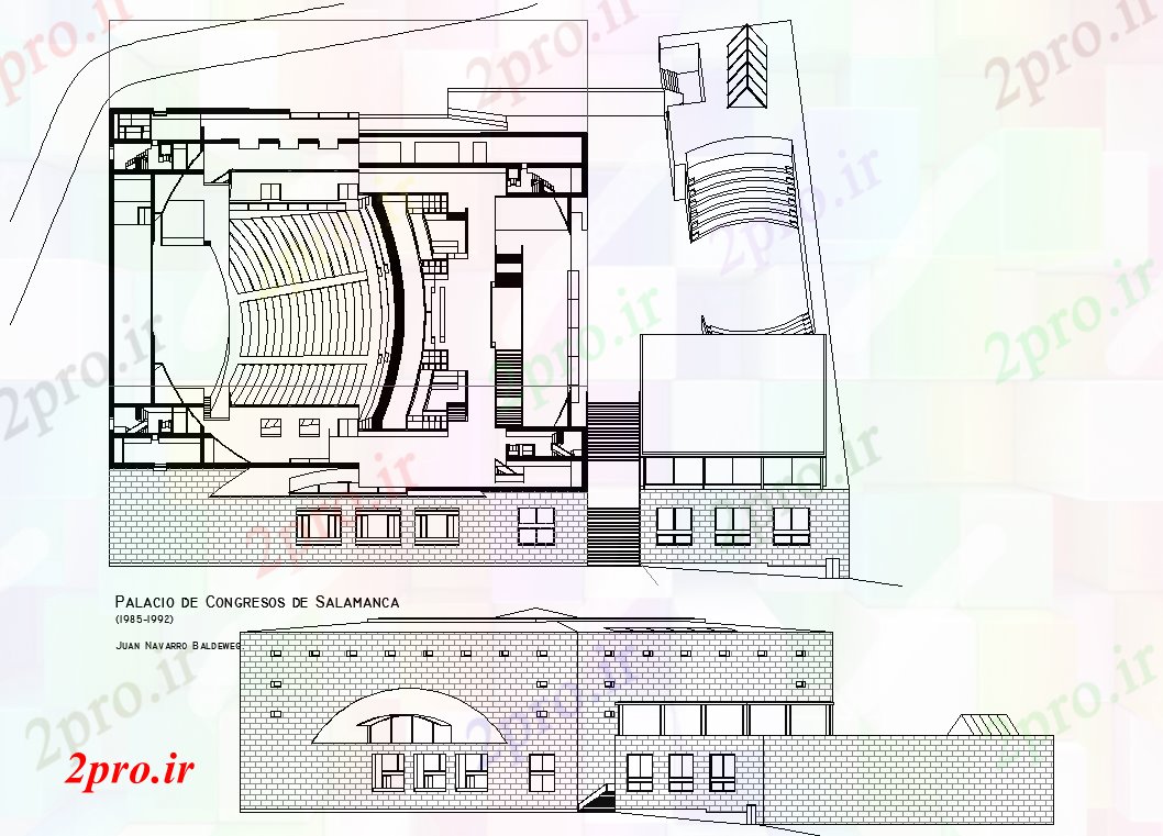 دانلود نقشه تئاتر چند منظوره - سینما - سالن کنفرانس - سالن همایش سالن پروژه  (کد43852)