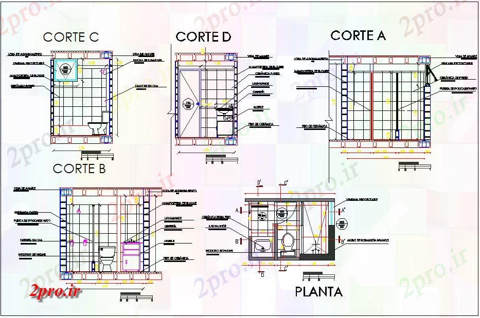 دانلود نقشه تجهیزات بهداشتی طرحی حمام اتاق (کد43857)