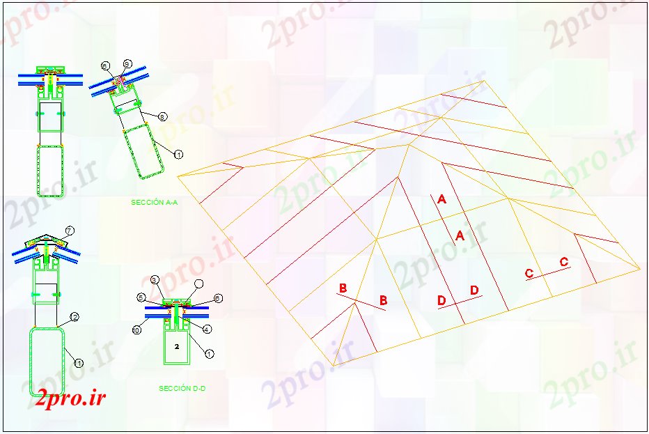 دانلود نقشه قاب آلومینیومی آلومینیوم و فولاد هرمی نورگیر  (کد43925)