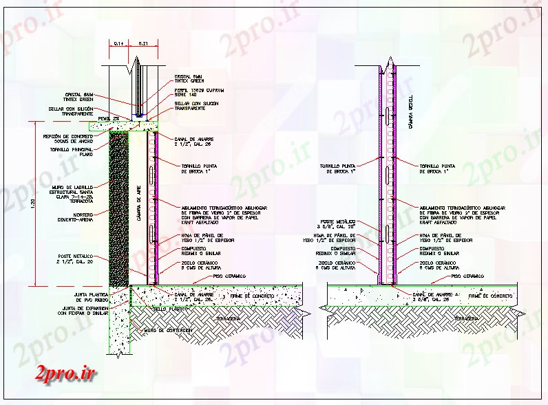 دانلود نقشه جزئیات ساخت و ساز عایق دیوار بخش  جزئیات (کد43928)