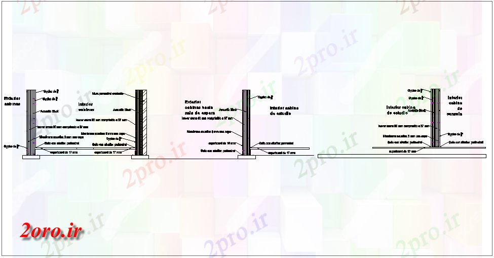 دانلود نقشه جزئیات ساخت و ساز  ساخت و ساز دیوار و نما کابین (کد43933)
