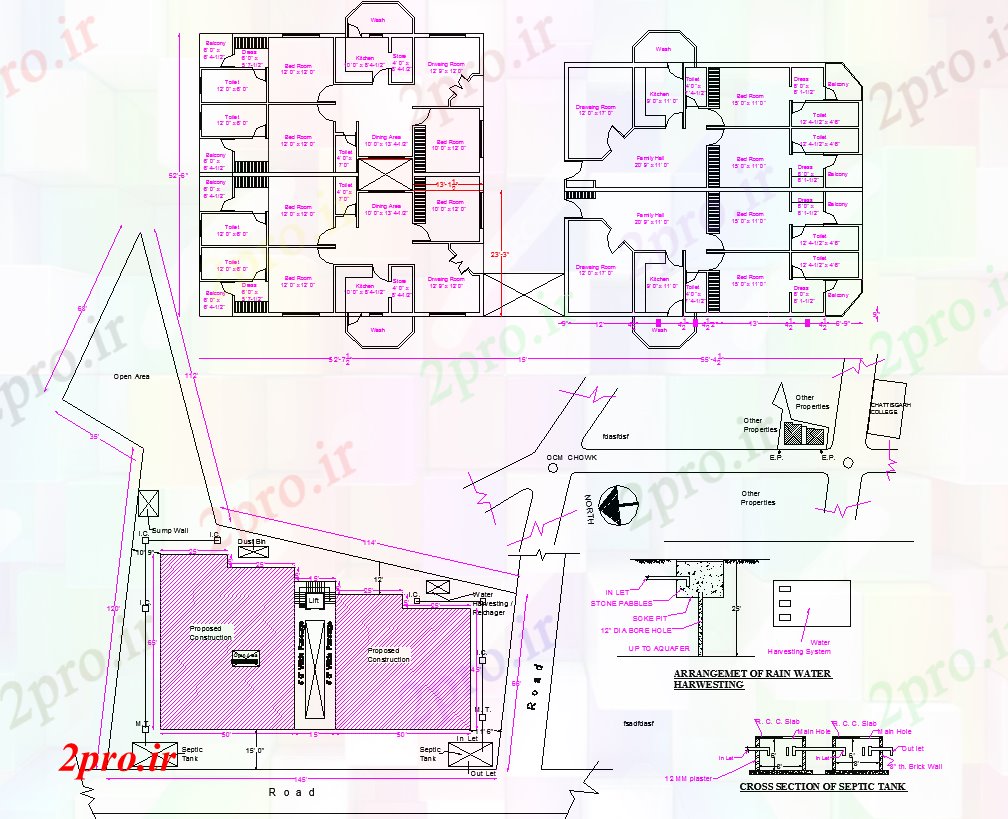 دانلود نقشه مسکونی  ، ویلایی ، آپارتمان  آپارتمان 2 بلوک  طرحی بندی طرحی  (کد43961)
