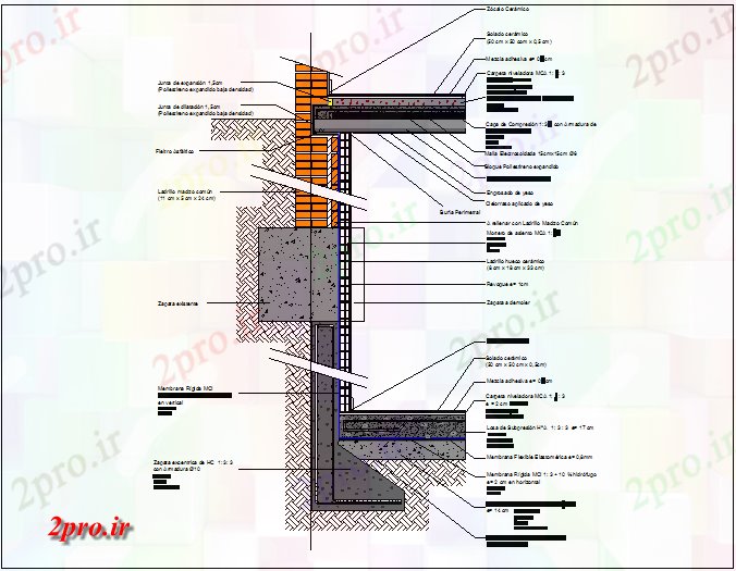 دانلود نقشه جزئیات ساخت و ساز طرحی بخش دیوار و ستون متقابل  بخش ساخت (کد44004)