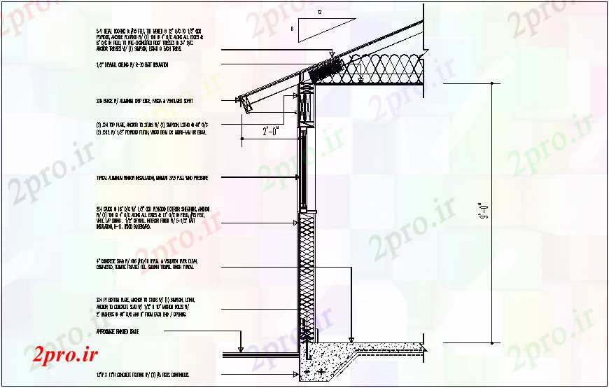 دانلود نقشه جزئیات ساخت و ساز  ساخت و ساز از دیدگاه مقطعی از دیوار و کف  (کد44034)