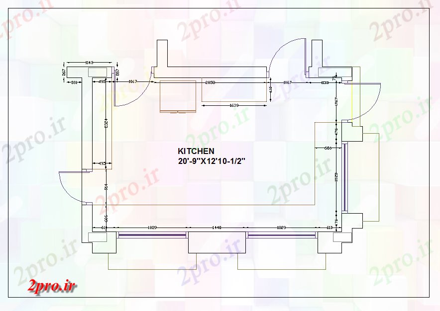 دانلود نقشه آشپزخانه داخلی آشپزخانه مسکونی  (کد44047)