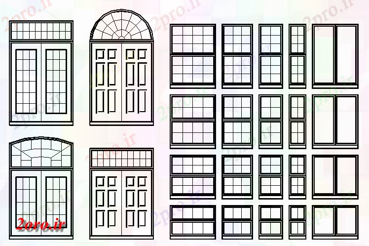 دانلود نقشه جزئیات طراحی در و پنجره  درب و پنجره بلوک (کد44054)