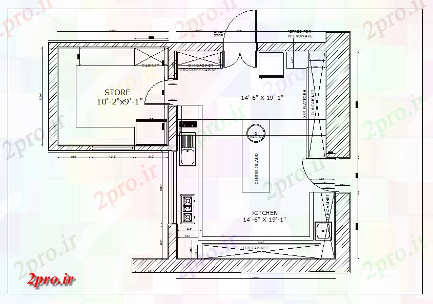 دانلود نقشه آشپزخانه آشپزخانه طرحی مسکونی  جزئیات (کد44059)