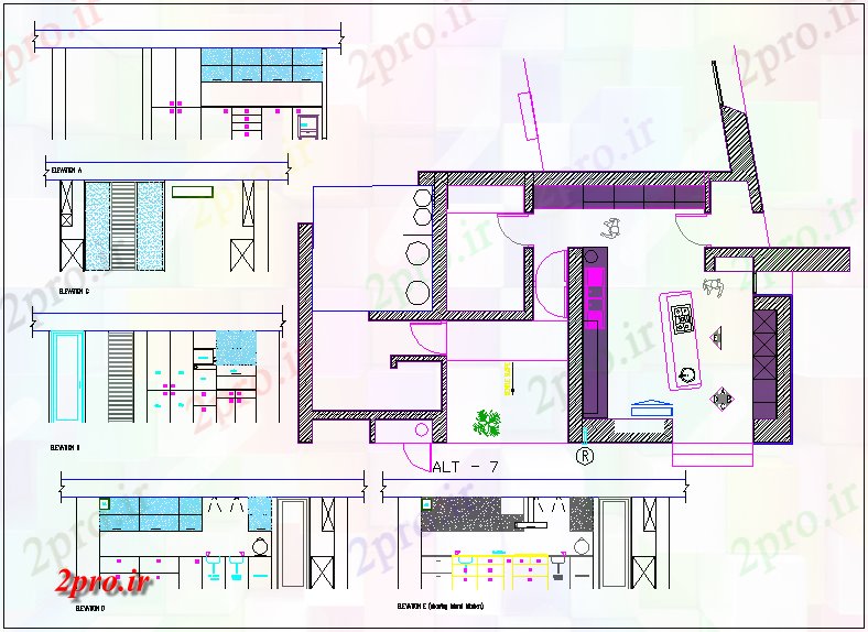 دانلود نقشه آشپزخانه مسکونی طرحی آشپزخانه طرح (کد44075)