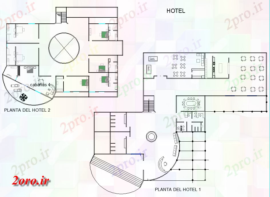 دانلود نقشه هتل - رستوران - اقامتگاه  هتل طراحی و طرحی بندی طرح (کد44106)