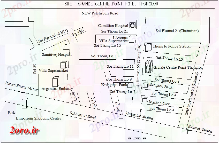 دانلود نقشه جزئیات معماری طرحی سایت از بزرگ نقطه مرکز هتل (کد44165)