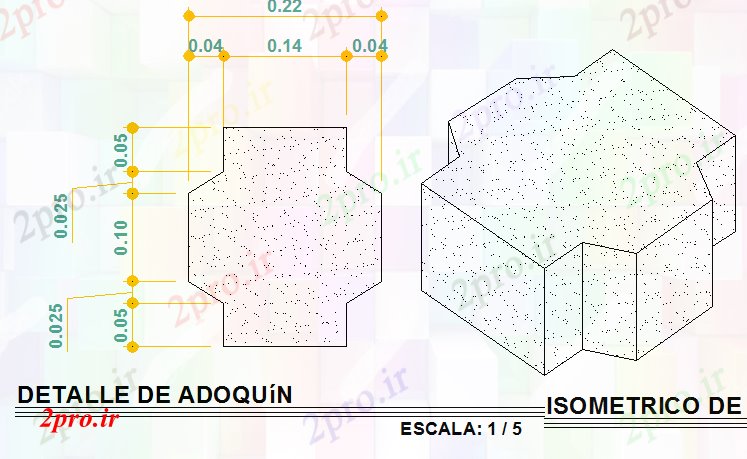 دانلود نقشه جزئیات ساخت و ساز جزئیات دو بعدی  های سنگ فرش سنگ و نمای ایزومتریک (کد44184)