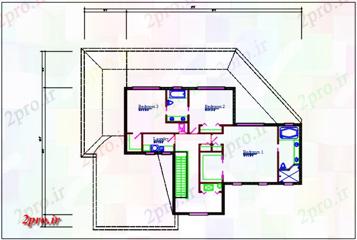 دانلود نقشه مسکونی  ، ویلایی ، آپارتمان  یک طرحی BHK جزئیات (کد44224)