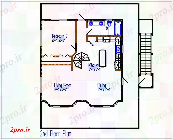 دانلود نقشه  خانه مسکونی ، ویلاطرحی طبقه 2 جزئیات (کد44247)