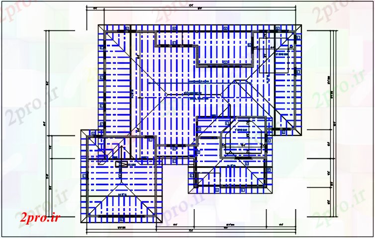 دانلود نقشه جزئیات ساخت و ساز ویلایی طرحی خانه با سقف جزئیات طراحی جزئیات (کد44280)