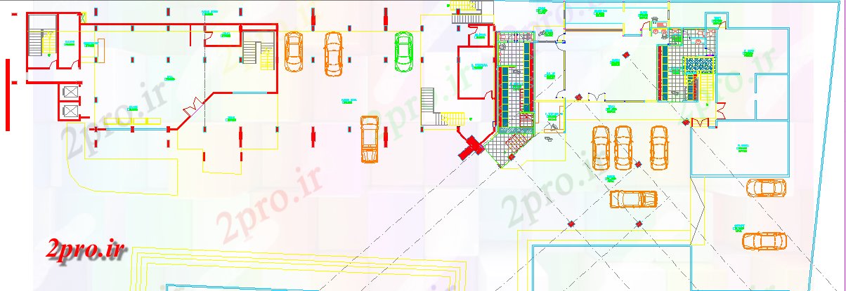 دانلود نقشه ساختمان اداری - تجاری - صنعتی طراحی از یک پارکینگ ماشین های اداری (کد44357)