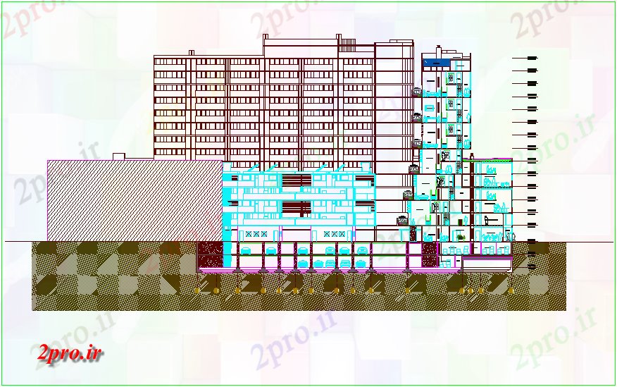 دانلود نقشه ساختمان مرتفعمخلوط فاده می شود بلند  بخش ساختمان با  سطح طبقه  (کد44380)