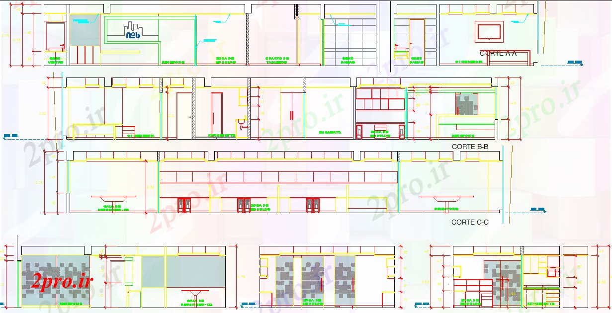 دانلود نقشه ساختمان اداری - تجاری - صنعتی فعال کردن داخلی  های اداری  (کد44389)