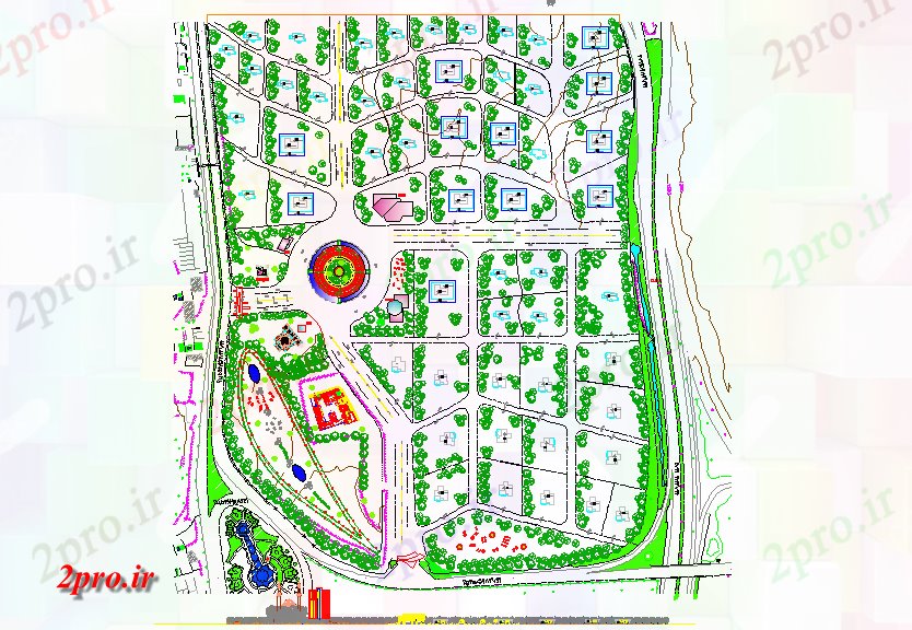 دانلود نقشه ساختمان اداری - تجاری - صنعتی فضای سبز و محوطه سازی طراحی (کد44397)