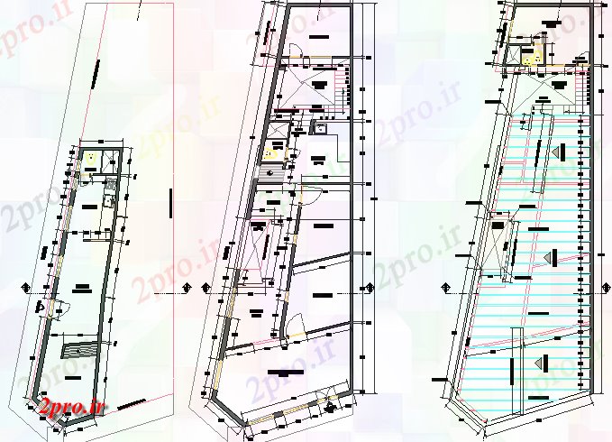 دانلود نقشه ساختمان اداری - تجاری - صنعتی طبقه همکف، طبقه اول و طراحی طبقه بالا (کد44401)