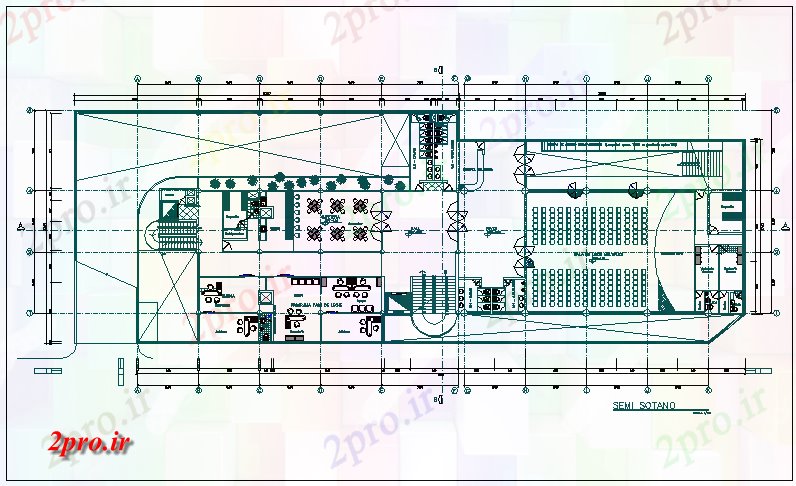 دانلود نقشه  ساختمان دولتی ، سازمانی پلان زیرزمین نیمه دولت ساخت (کد44455)