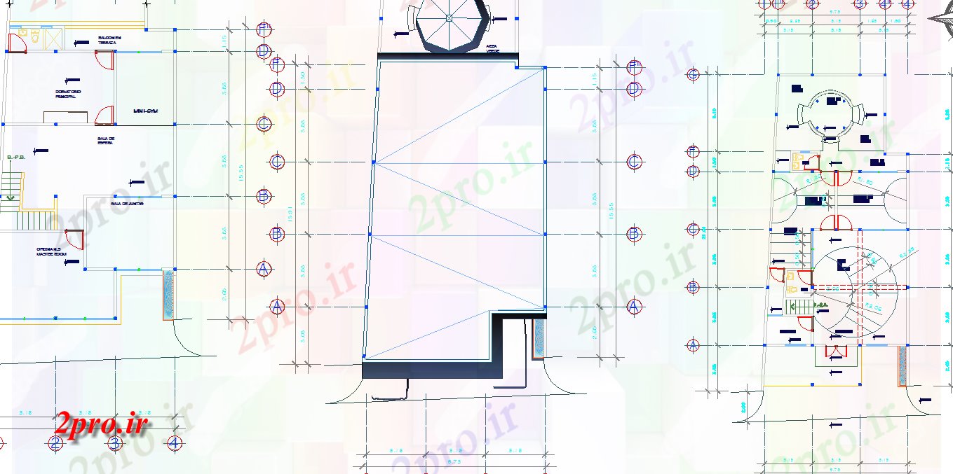 دانلود نقشه ساختمان اداری - تجاری - صنعتی سه طبقه  طراحی  (کد44488)