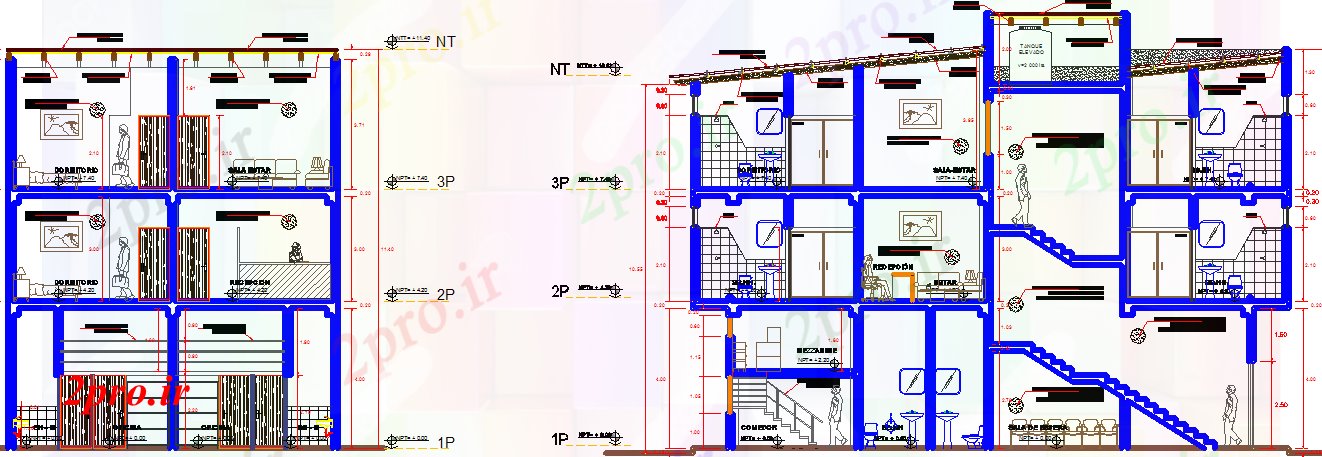 دانلود نقشه ساختمان اداری - تجاری - صنعتی اتوبوس ترمینال هتل و دفتر نما (کد44502)