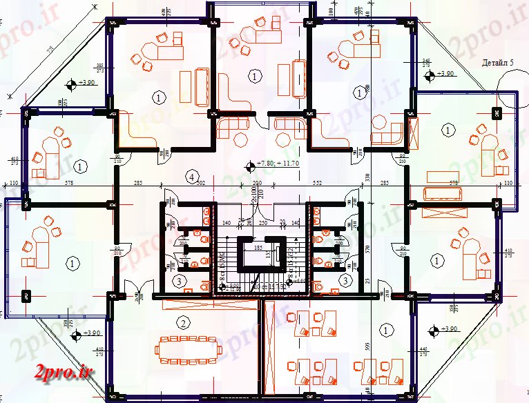 دانلود نقشه ساختمان اداری - تجاری - صنعتی ساختمان اداری 3 طبقه طراحی (کد44509)