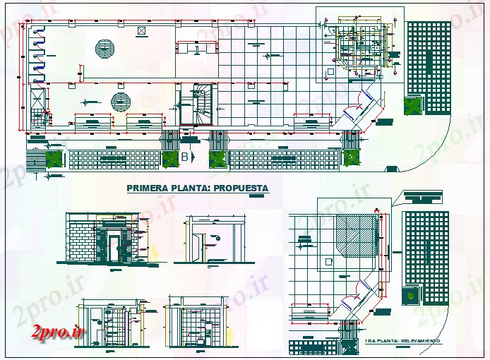 دانلود نقشه ساختمان اداری - تجاری - صنعتی طراحی از یک دفتر و نما   (کد44523)