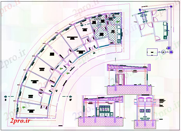 دانلود نقشه ساختمان اداری - تجاری - صنعتی نما و مدور طراحی و طرحی بندی ساختمان (کد44530)