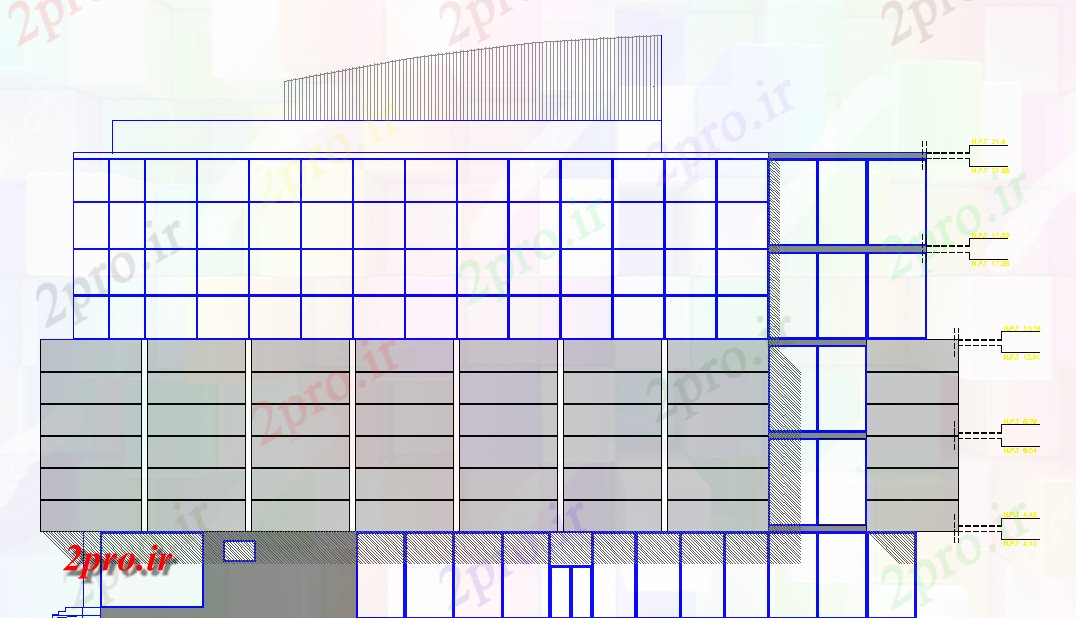 دانلود نقشه  ساختمان دولتی ، سازمانی گالری و دفتر ساخت و ساز نما (کد44568)