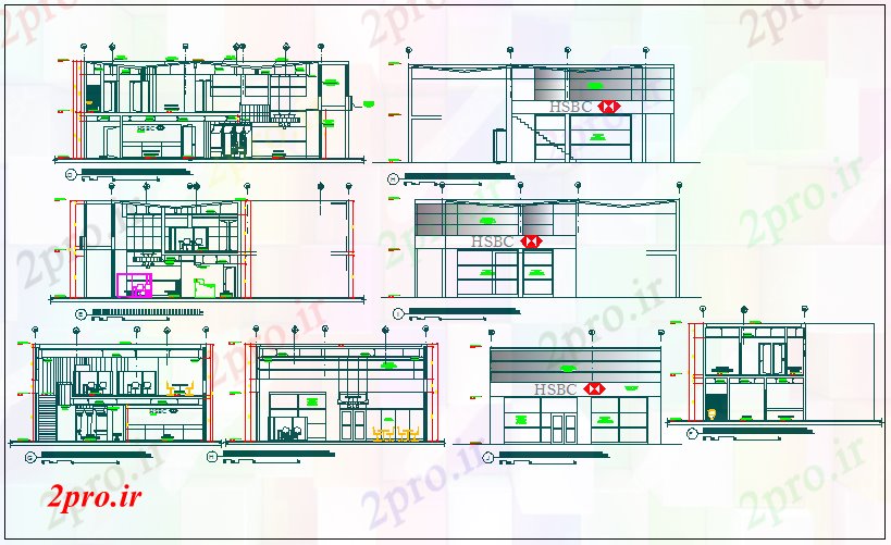 دانلود نقشه ساختمان اداری - تجاری - صنعتی نما یک بانک (کد44614)