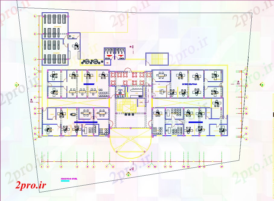 دانلود نقشه ساختمان اداری - تجاری - صنعتی دادستان ادارات کل 2 طبقه  (کد44620)