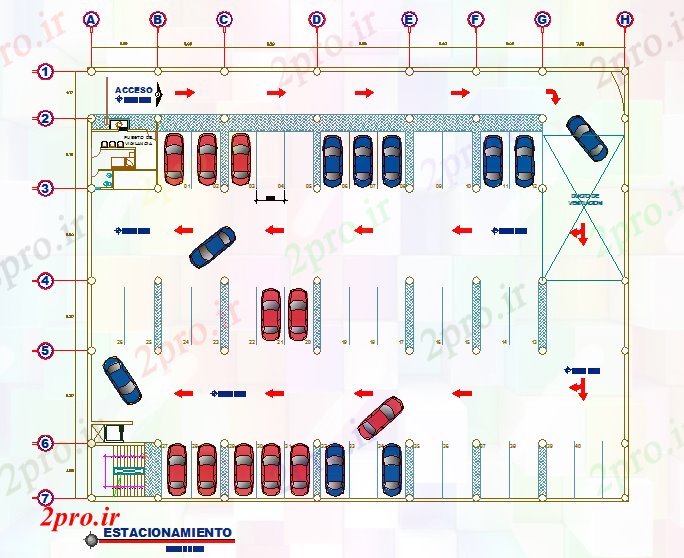 دانلود نقشه ساختمان اداری - تجاری - صنعتی پارکینگ اتومبیل طرحی کار جزئیات (کد44750)