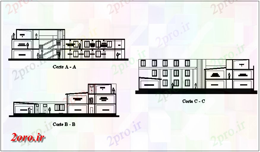دانلود نقشه  ساختمان دولتی ، سازمانی  بخش با محور مختلف ساختمان شهرداری (کد44792)