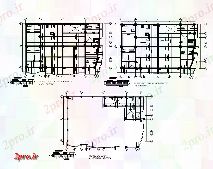 دانلود نقشه ساختمان اداری - تجاری - صنعتی بالا به پایین طبقه خط مرکز طرحی جزئیات (کد44797)