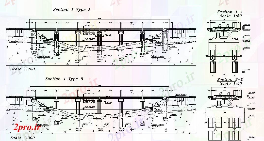 دانلود نقشه جزئیات ساخت و ساز پل نما مقطعی (کد44867)