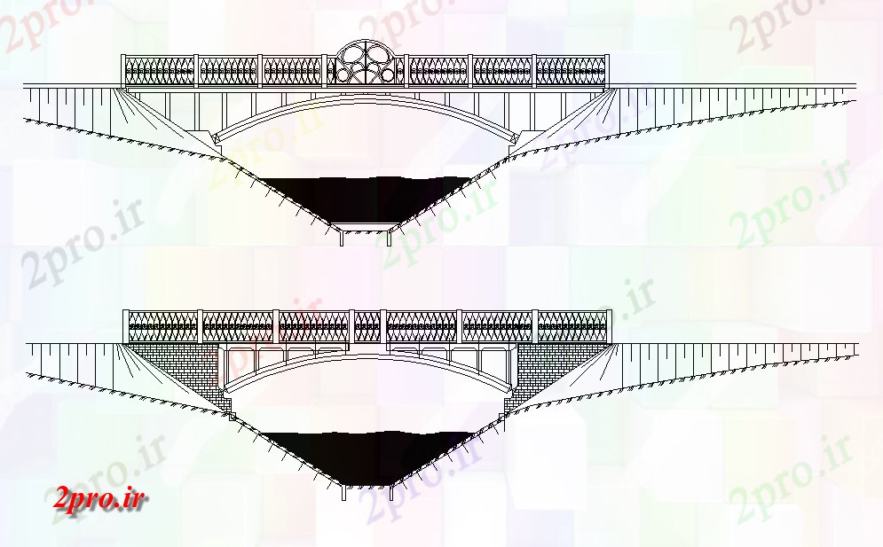 دانلود نقشه جزئیات ساخت و ساز نما با دید جانبی از  پل (کد44868)