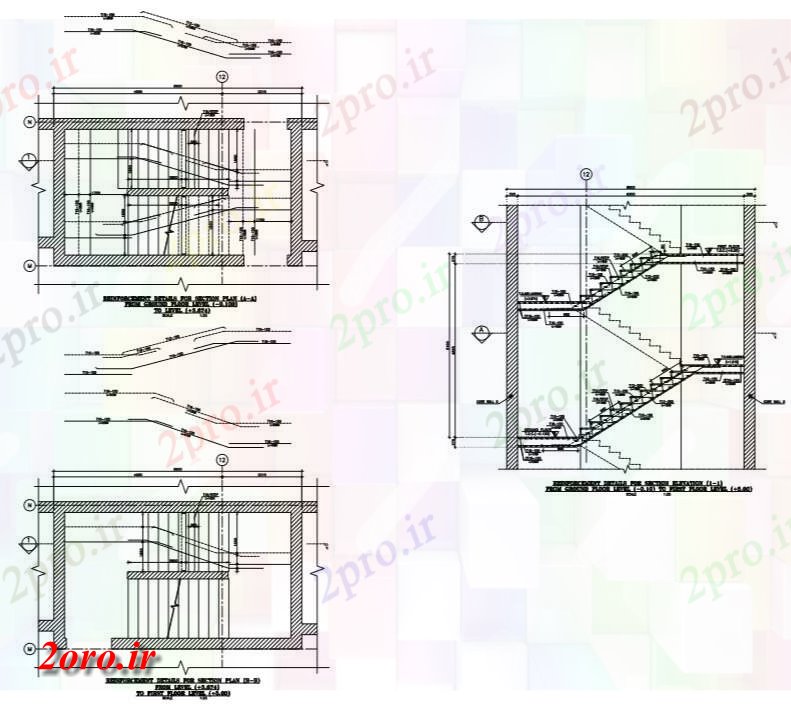 دانلود نقشه پلان مقطعی جزئیات ساختار پله ها و تقویت (کد44917)