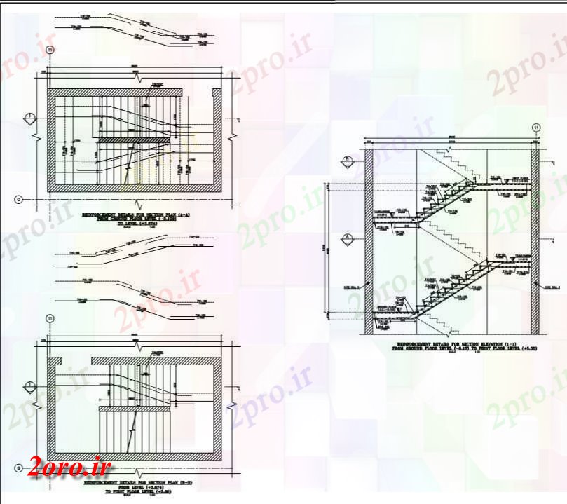 دانلود نقشه پلان مقطعی پله ها و جزئیات ساختار تقویت ساختمان (کد44919)