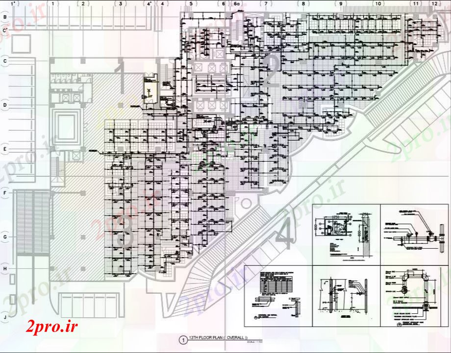 دانلود نقشه جزئیات ساخت و ساز ساختمان تجاری طرحی آتش نشانی (کد45037)
