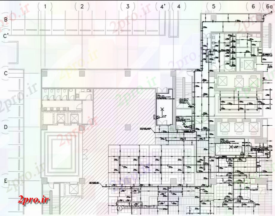 دانلود نقشه جزئیات ساخت و ساز طرحی از ساخت و ساز با جزئیات کلی سیستم آتش نشانی (کد45039)
