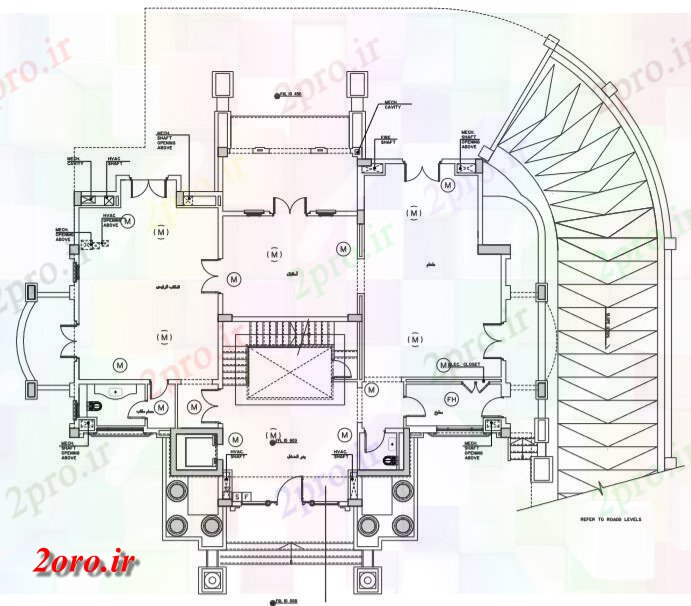 دانلود نقشه جزئیات ساخت و ساز طرحی ساختمان طبقه همکف با جزئیات سیستم های اعلام حریق (کد45077)