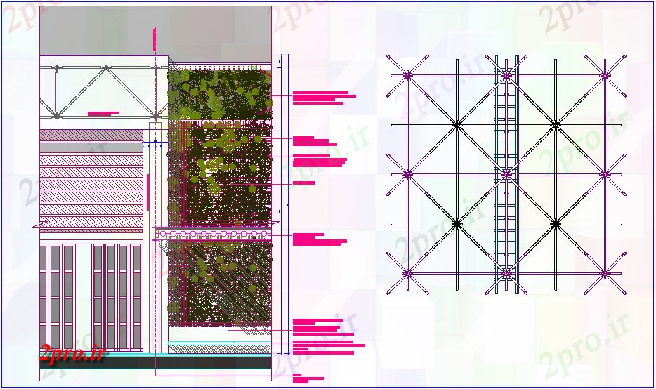 دانلود نقشه جزئیات ساختار دیوار سبز ساختار طراحی نظر طراحی (کد45208)