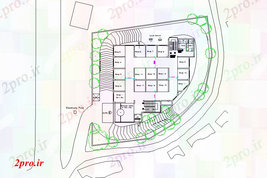 دانلود نقشه هایپر مارکت  - مرکز خرید - فروشگاه طراحی معماری یک پیچیده (کد45271)